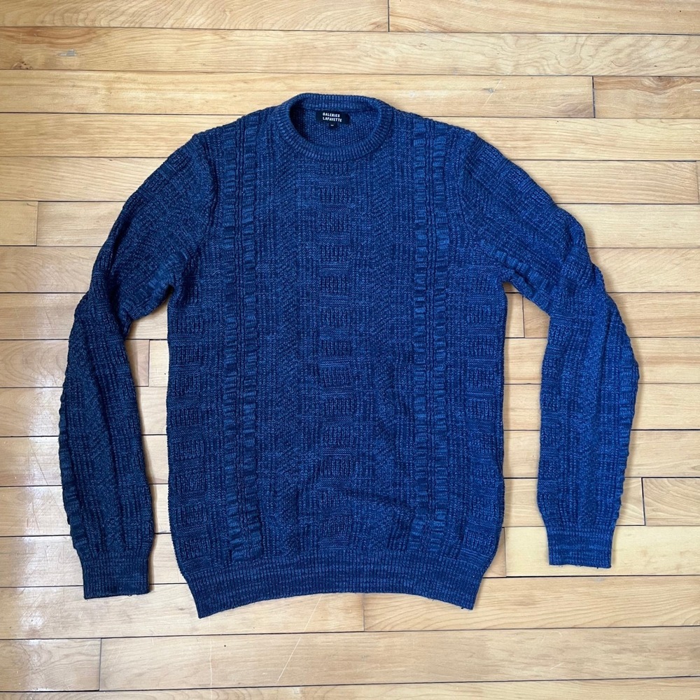 Galeries Lafayette Mens Blue Textured Wool Blend Crewneck Sweater Size M